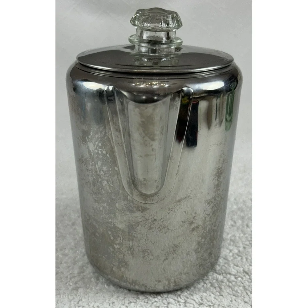 Vintage Stainless Steel Coffee Percolator 9 Cup Mid Century Modern Stove Top Pot